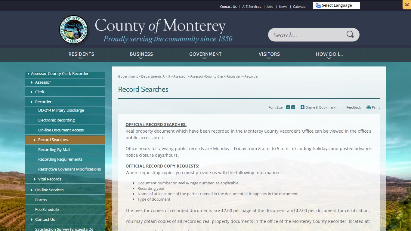 Record Searches | Monterey County, CA